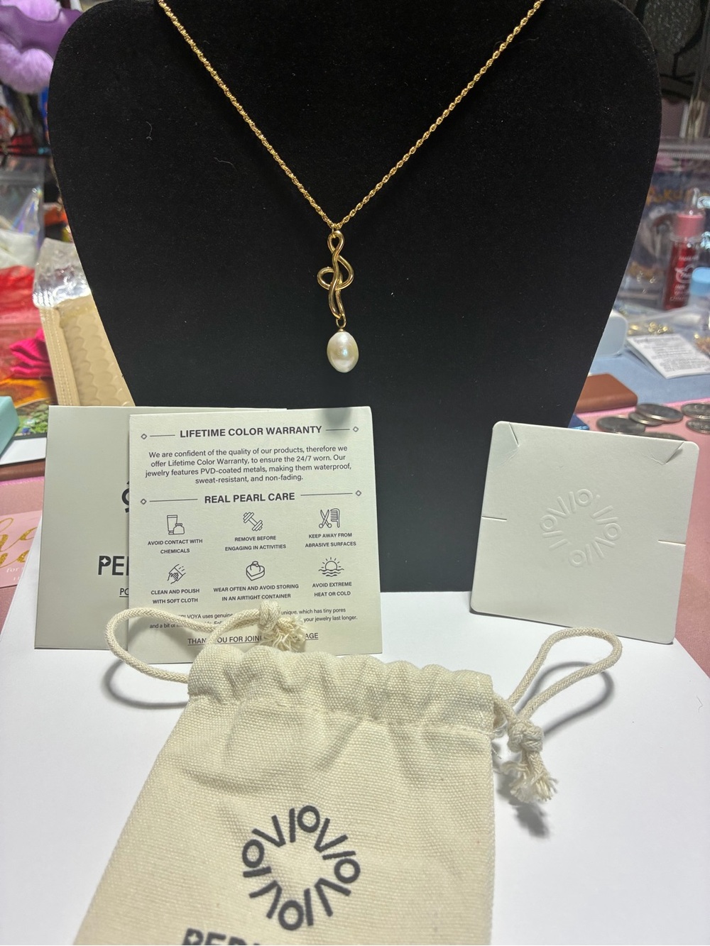 Gold-Tone Treble Clef Pearl Pendant Necklace - White Pearl